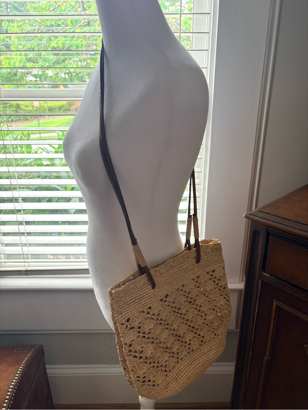Sezane Natural Woven Straw Tote with Brown Straps